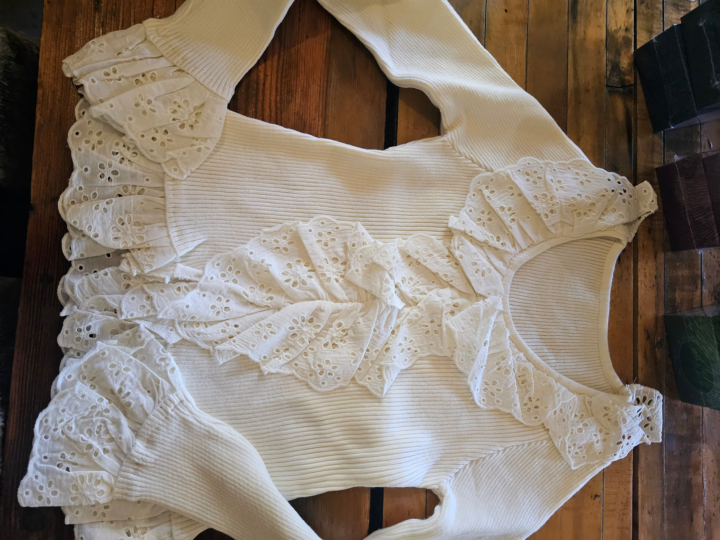 White ruffle cuff sweater