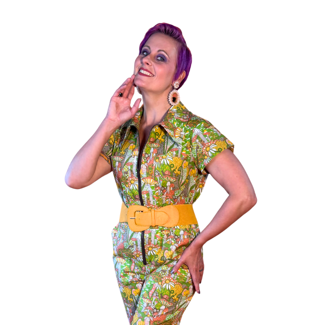 Mushroom & Snail Jumpsuit in Olive