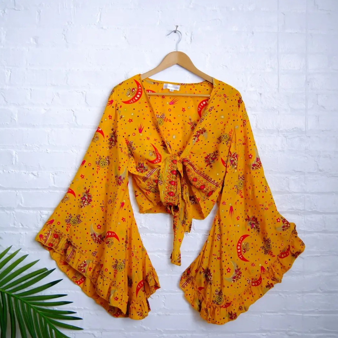 Golden Celestial Bell Sleeved Bohemian Blouse