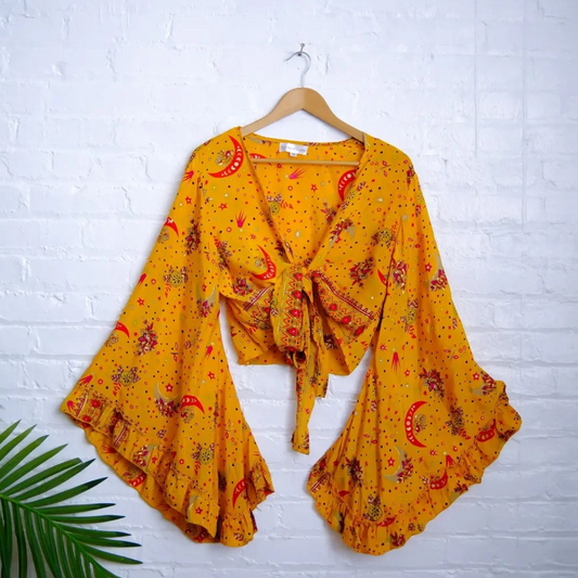 Golden Celestial Bell Sleeved Bohemian Blouse