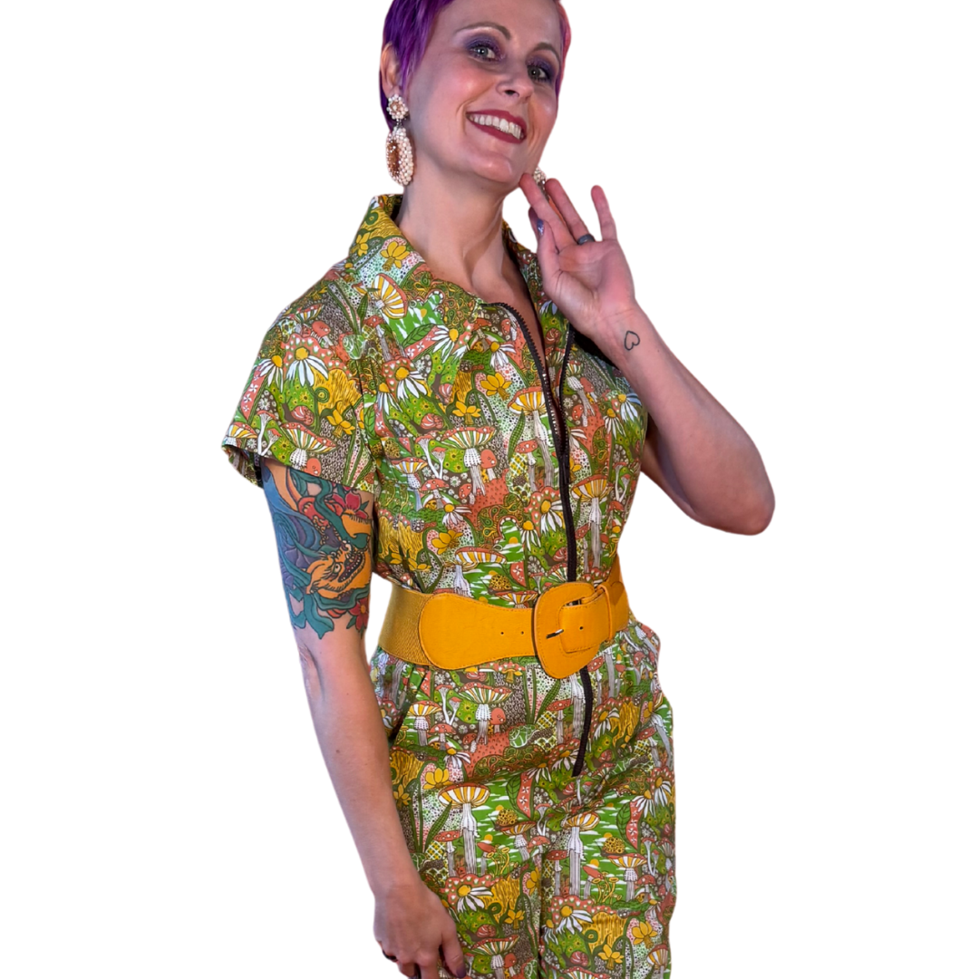 Mushroom & Snail Jumpsuit in Olive
